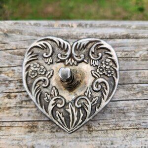Vintage Godinger 1992 Heart-Shaped Silver-Plated Ring, Jewelry Holder With Flora